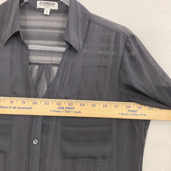 Express The Portofino Shirt Slim Dark Gray Striped Sheer Button Down Medium - Picture 8 of 11